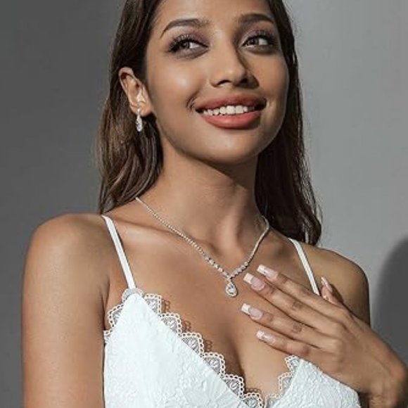 Women Wedding Jewelry Sets Rhinestone Choker Crystal  Necklace Earrings Set - Picture 4 of 5